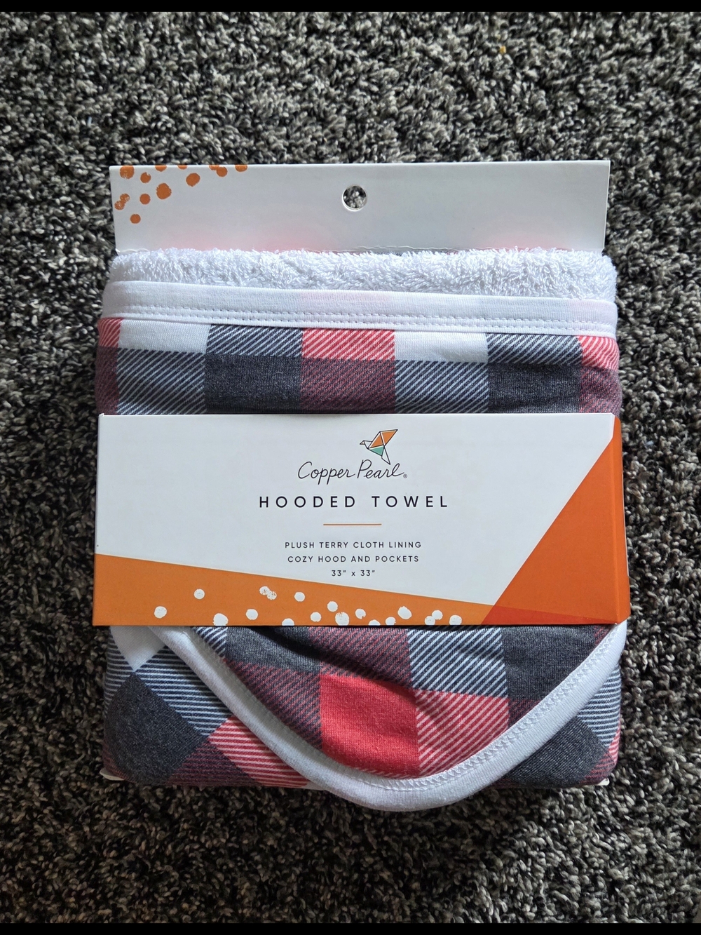 Copper Pearl Infant To Toddler Cozy Hooded Towel - Red & Gray Plaid